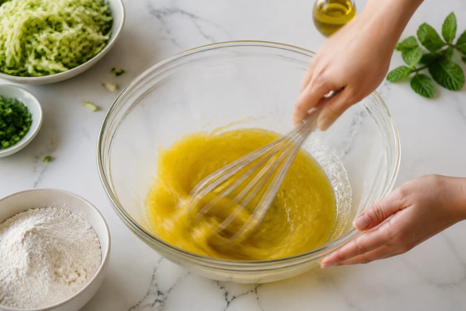 Etape 2 : Préparer l'appareil à cake — Cake salé courgettes, féta & menthe
