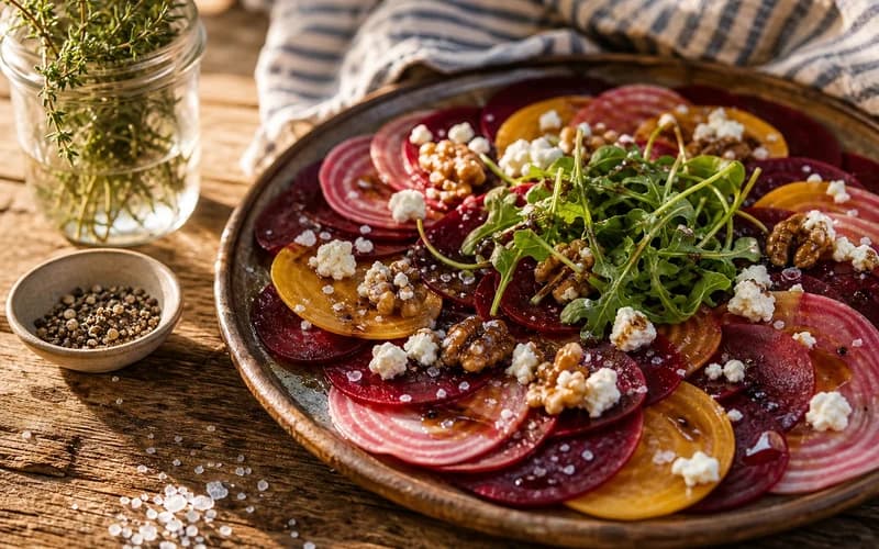 Carpaccio de betterave, chèvre & noix