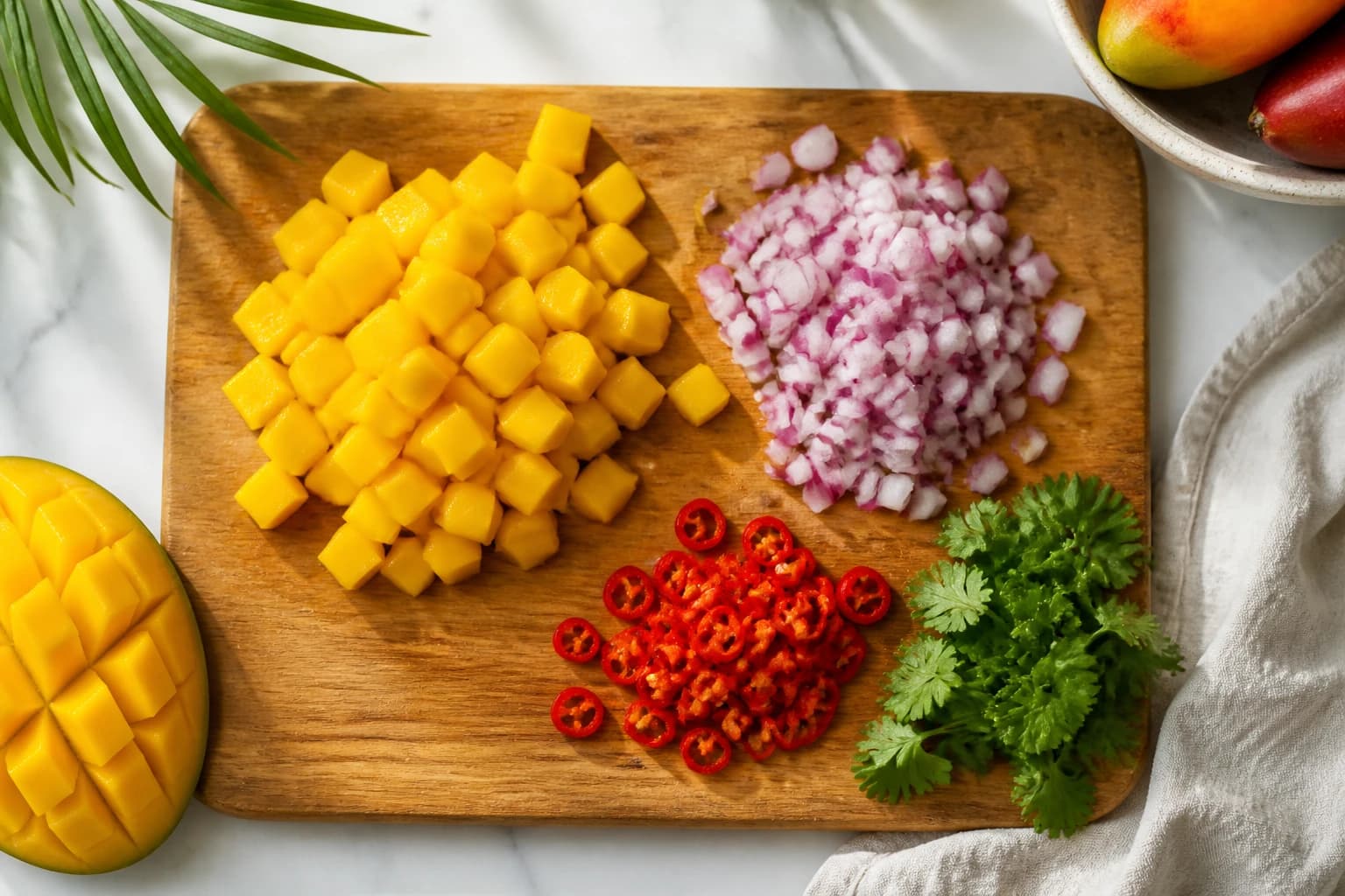 Etape 2 : Couper les ingrédients principaux — Ceviche vegan cœur de palmier & mangue