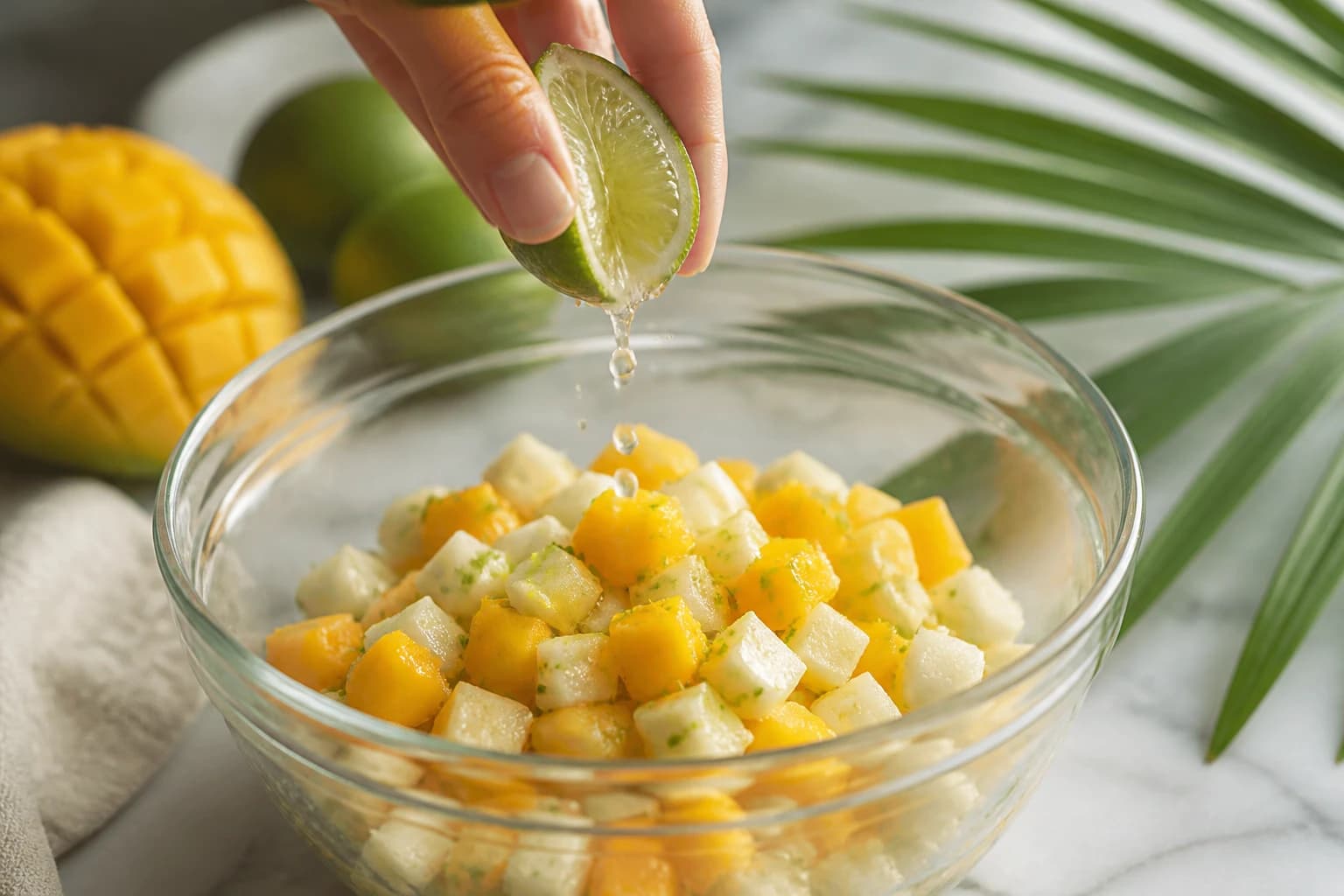 Etape 3 : Assembler et mariner — Ceviche vegan cœur de palmier & mangue