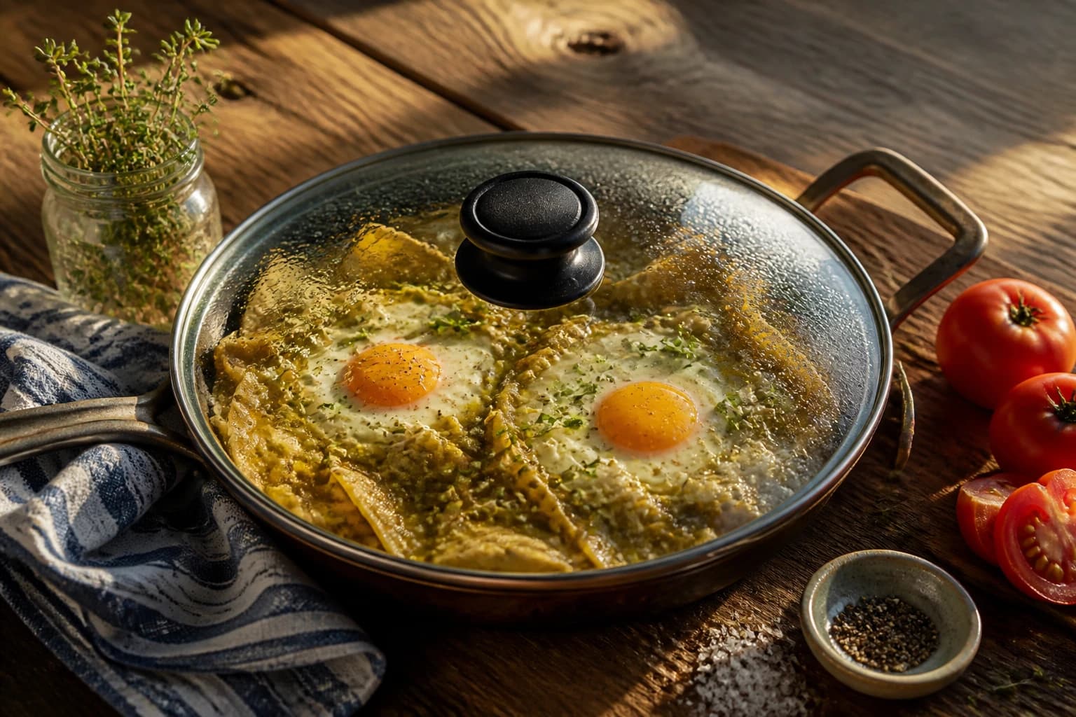 Etape 4 : Pocher les oeufs — Chilaquiles verts mexicains allégés au four
