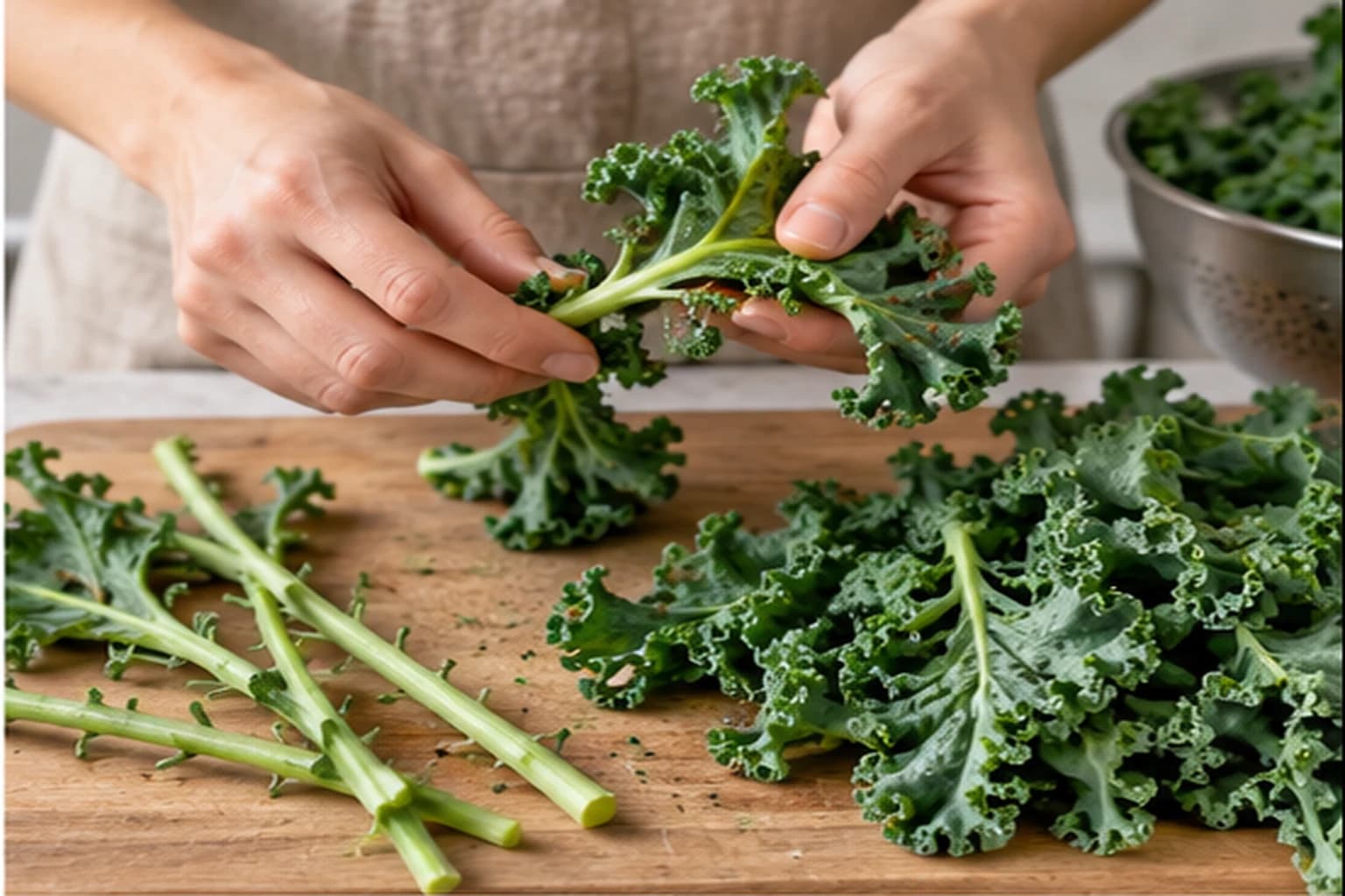 Etape 1 : Laver, sécher et découper le kale — Chips de chou kale au four légères