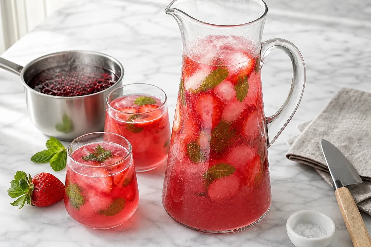 Etape 1 : Infuser l'hibiscus — Citronnade rose fraise-hibiscus hydratante
