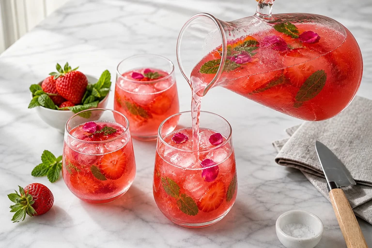 Etape 5 : Refroidir et servir — Citronnade rose fraise-hibiscus hydratante