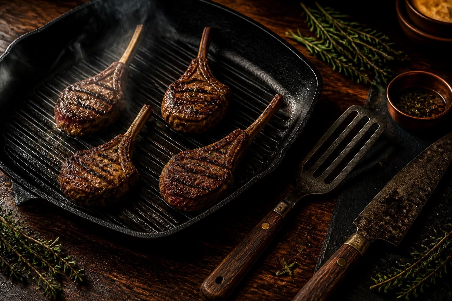 Etape 3 : Saisir les côtelettes — Côtelettes d'agneau grillées aux herbes grecques