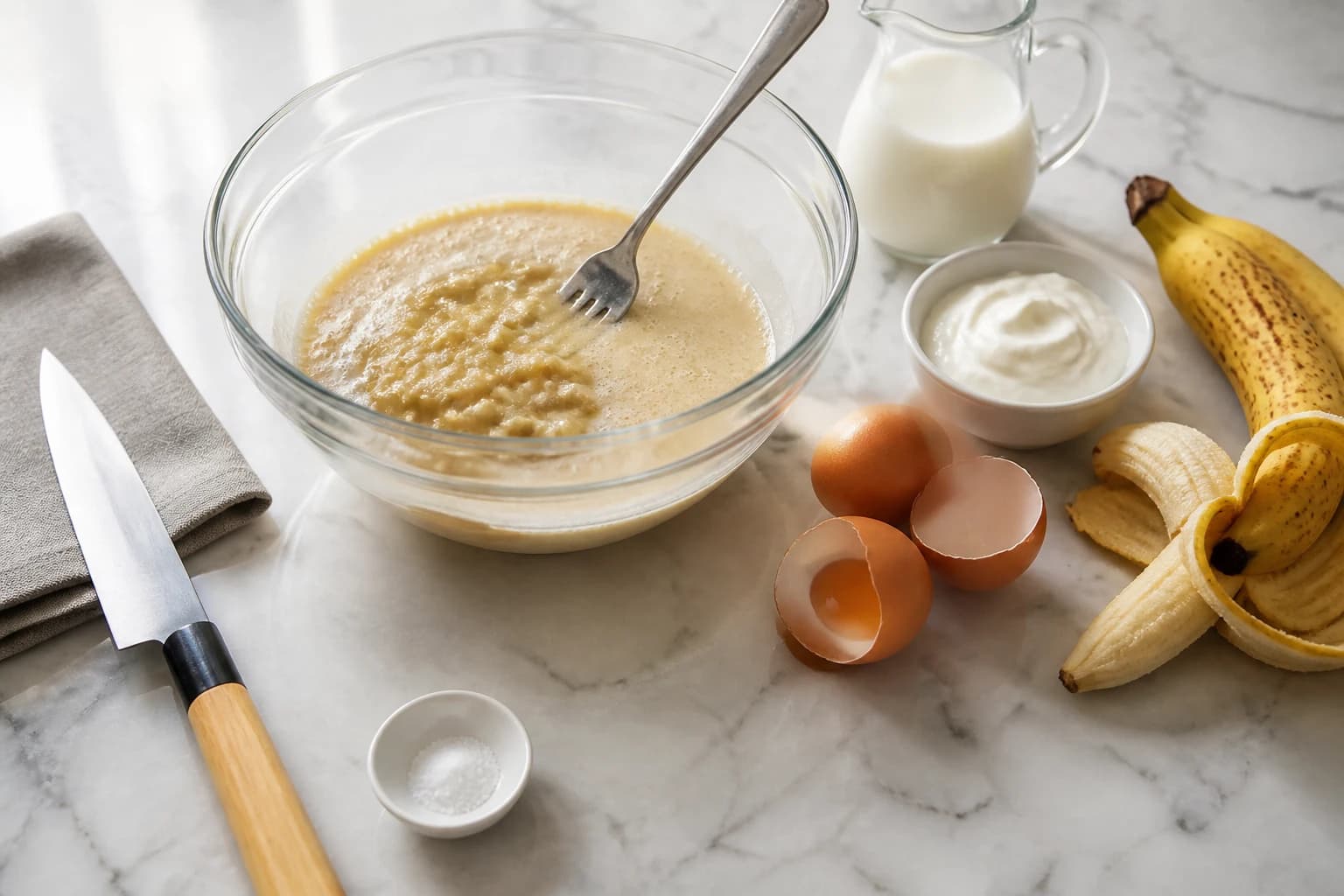 Etape 1 : Mixer la base humide — Crêpes protéinées banane sans sucre, moelleuses