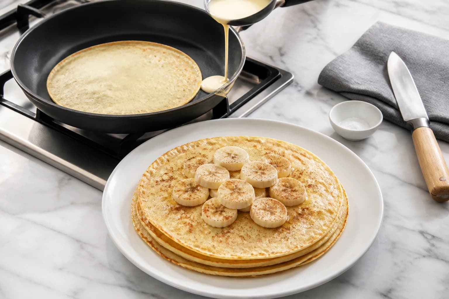 Etape 3 : Cuire les crêpes à la poêle — Crêpes protéinées banane sans sucre, moelleuses