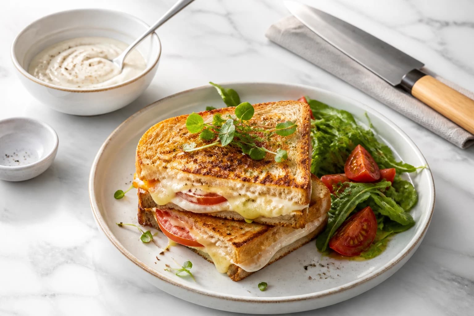 Etape 1 : Préchauffer et préparer la sauce légère — Croque léger pain complet jambon fromage