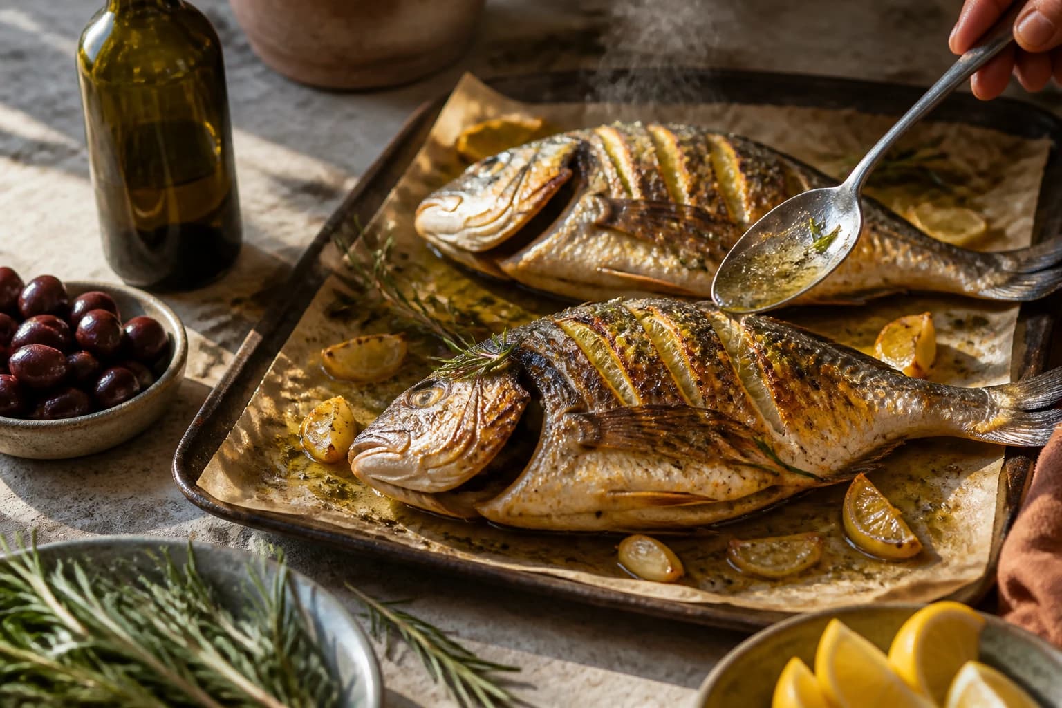 Etape 3 : Griller au four — Daurade grillée à la grecque : citron et origan