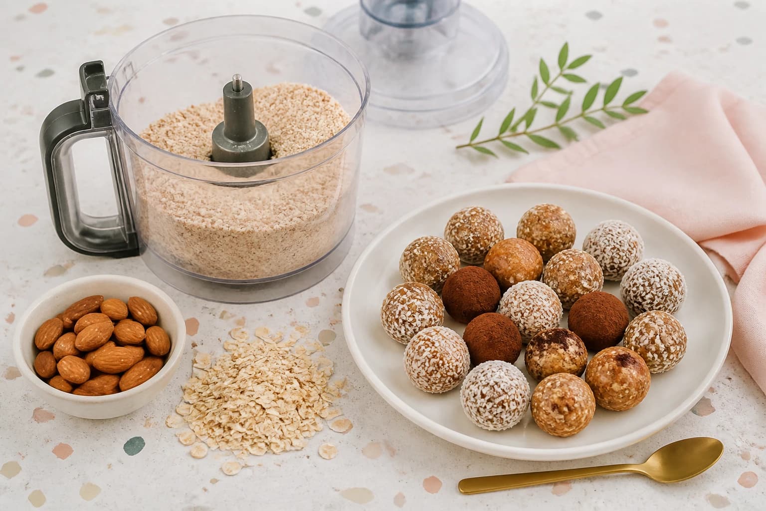 Etape 1 : Réduire l'avoine et les amandes en poudre — Energy balls dattes avoine sans sucre ajouté
