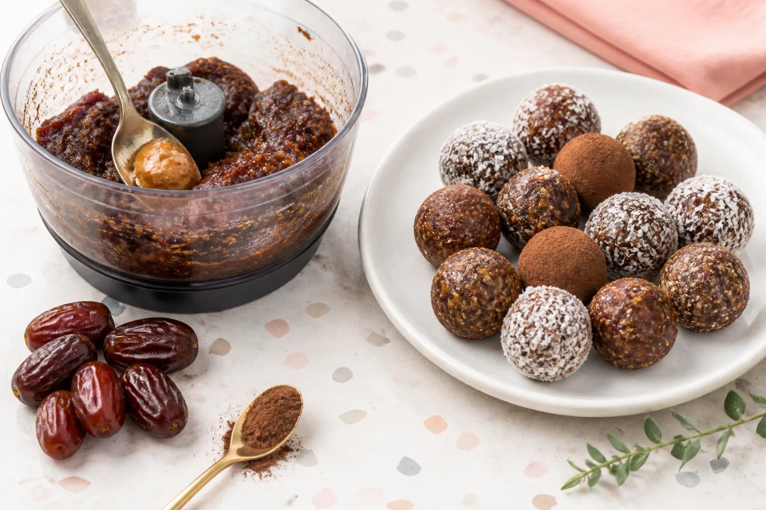 Etape 2 : Mixer les dattes en pâte collante — Energy balls dattes avoine sans sucre ajouté