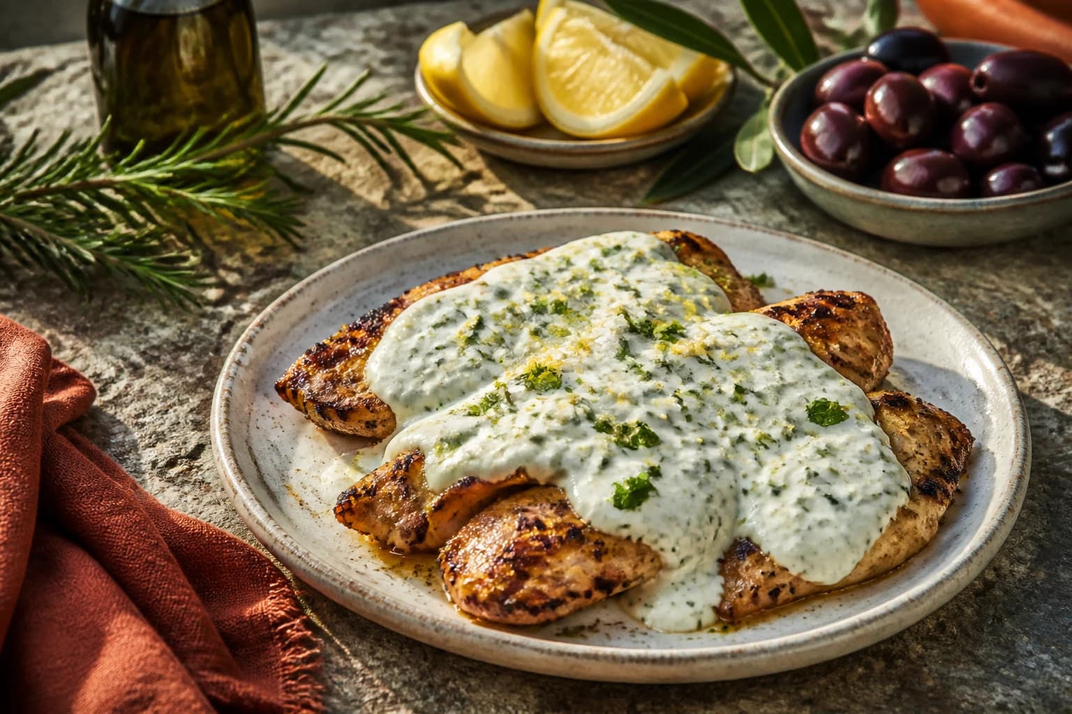 Etape 4 : Dresser et napper — Escalope de poulet à l'aïoli : crémeux et léger