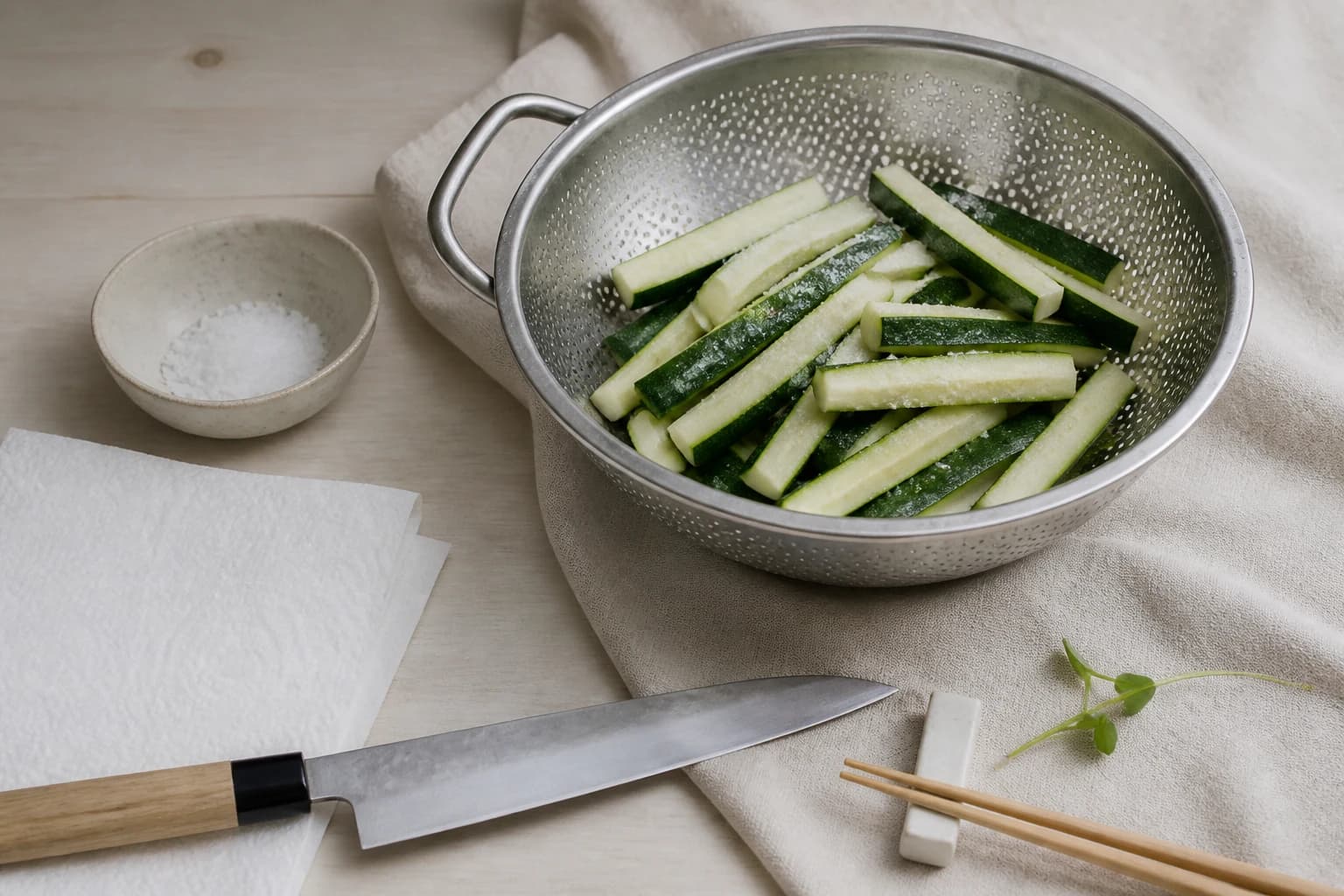 Etape 1 : Tailler et faire dégorger les courgettes — Frites de courgettes au four panées