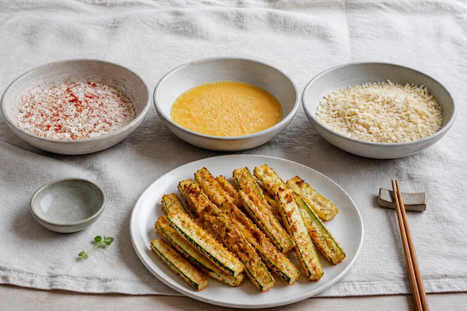 Etape 2 : Préparer la station de panure — Frites de courgettes au four panées