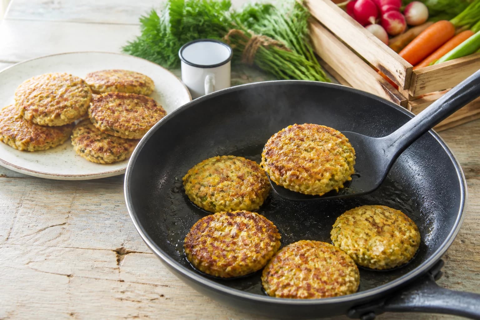 Etape 4 : Cuire à la poêle et dorer — Galettes de flocons d'avoine salées aux légumes