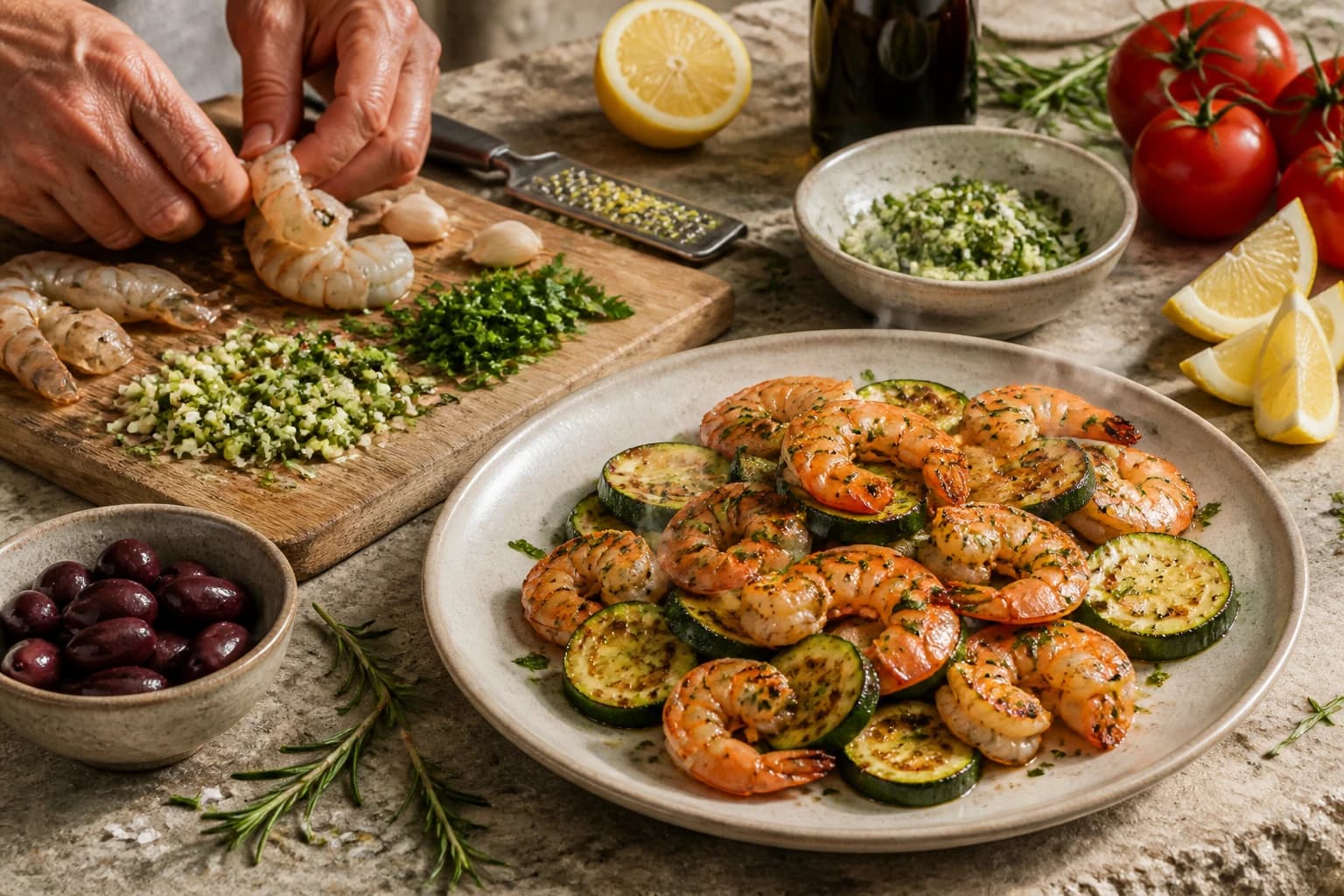 Etape 1 : Préparer les gambas et la persillade — Gambas sautées ail-persil et courgettes