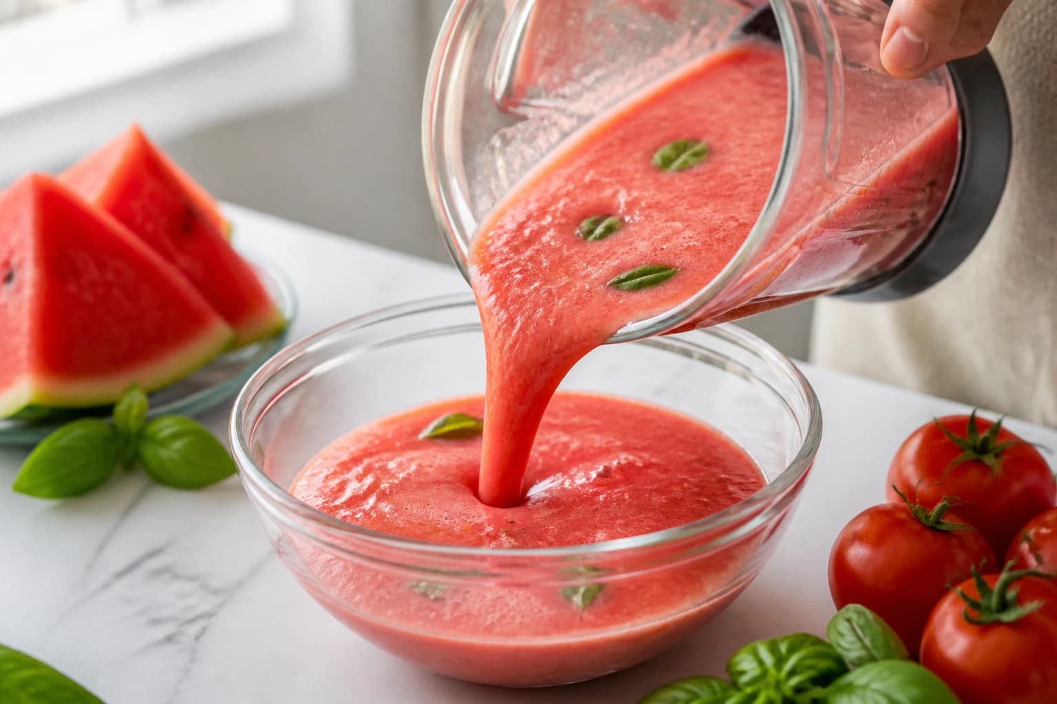 Étape 2 : Mixer la soupe froide — Gaspacho pastèque, tomate & basilic