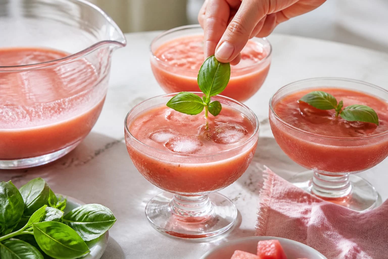 Étape 4 : Réfrigérer et dresser — Gaspacho pastèque, tomate & basilic