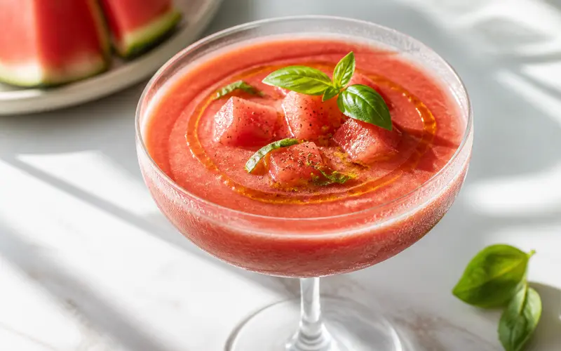 Gaspacho pastèque, tomate & basilic