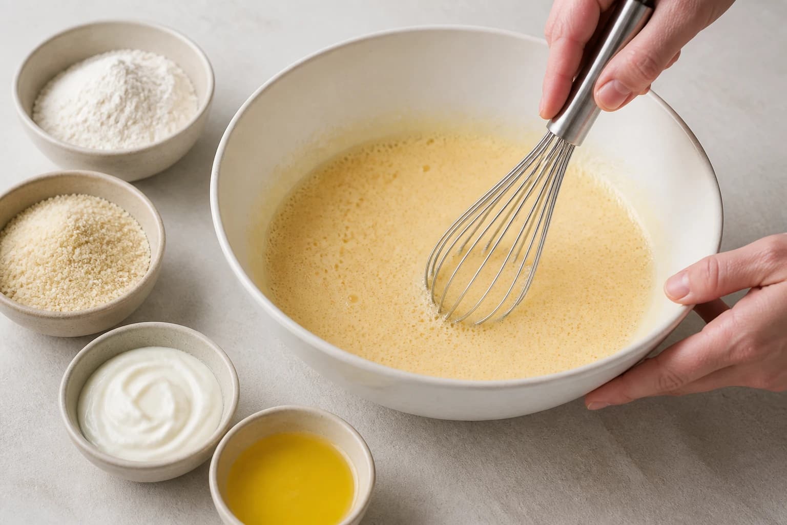 Etape 2 : Préparer la pâte à gâteau — Gâteau moelleux pêches & romarin