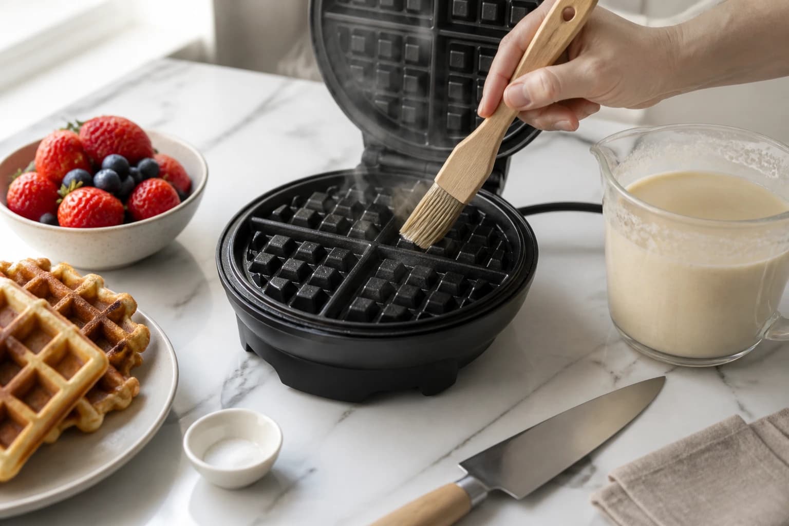 Etape 2 : Préchauffer et préparer le gaufrier — Gaufres à la farine de châtaigne sans gluten