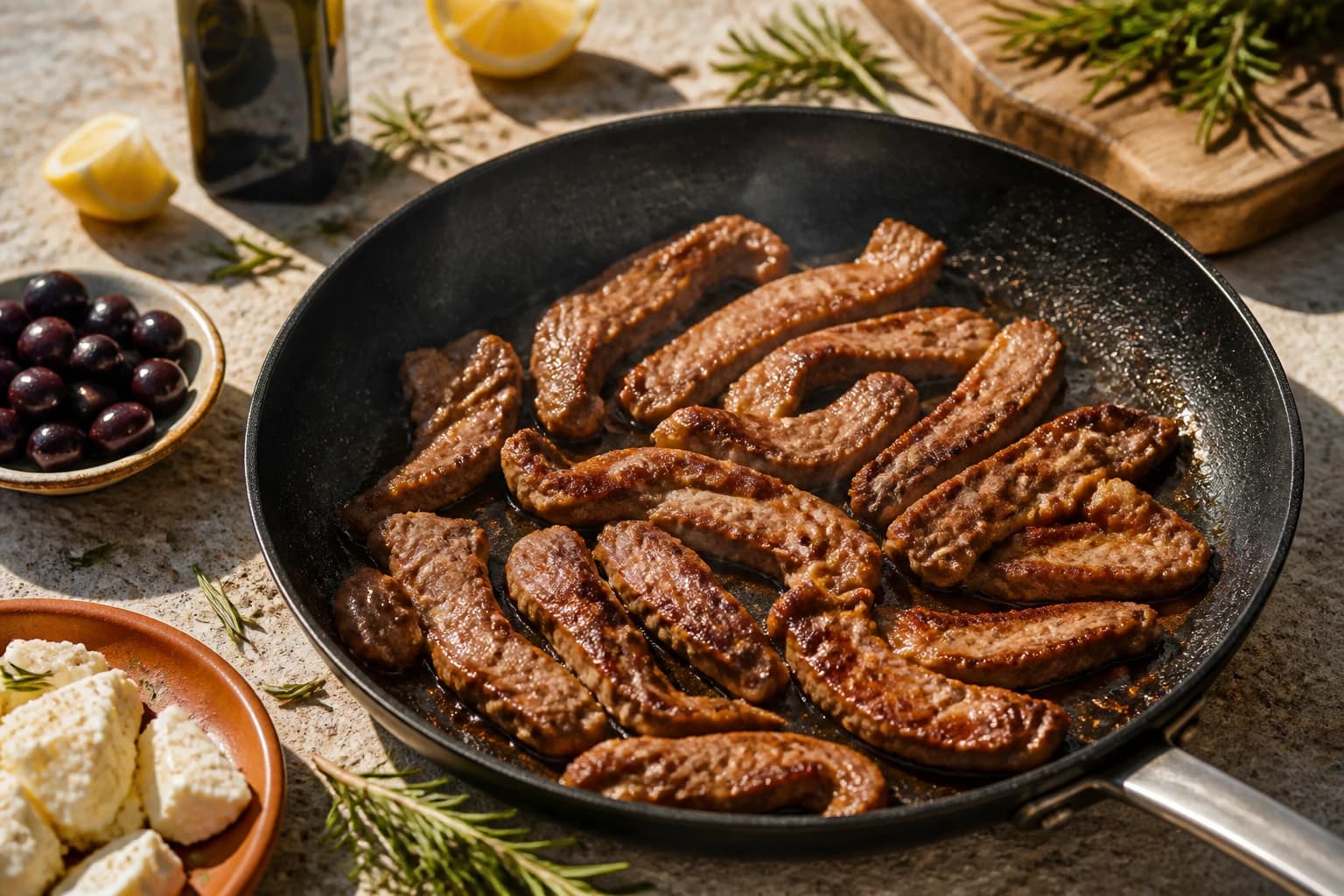 Etape 3 : Saisir la viande à la poêle — Gyros de porc maison à la grecque