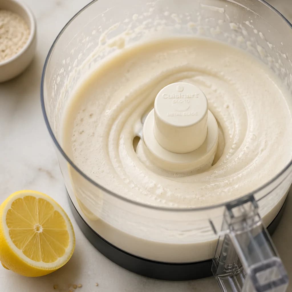 Étape 2 : Mixer le tahini et le citron — Houmous maison ultra-crémeux au tahini