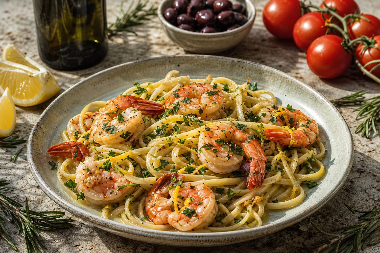 Linguine aux crevettes et citron