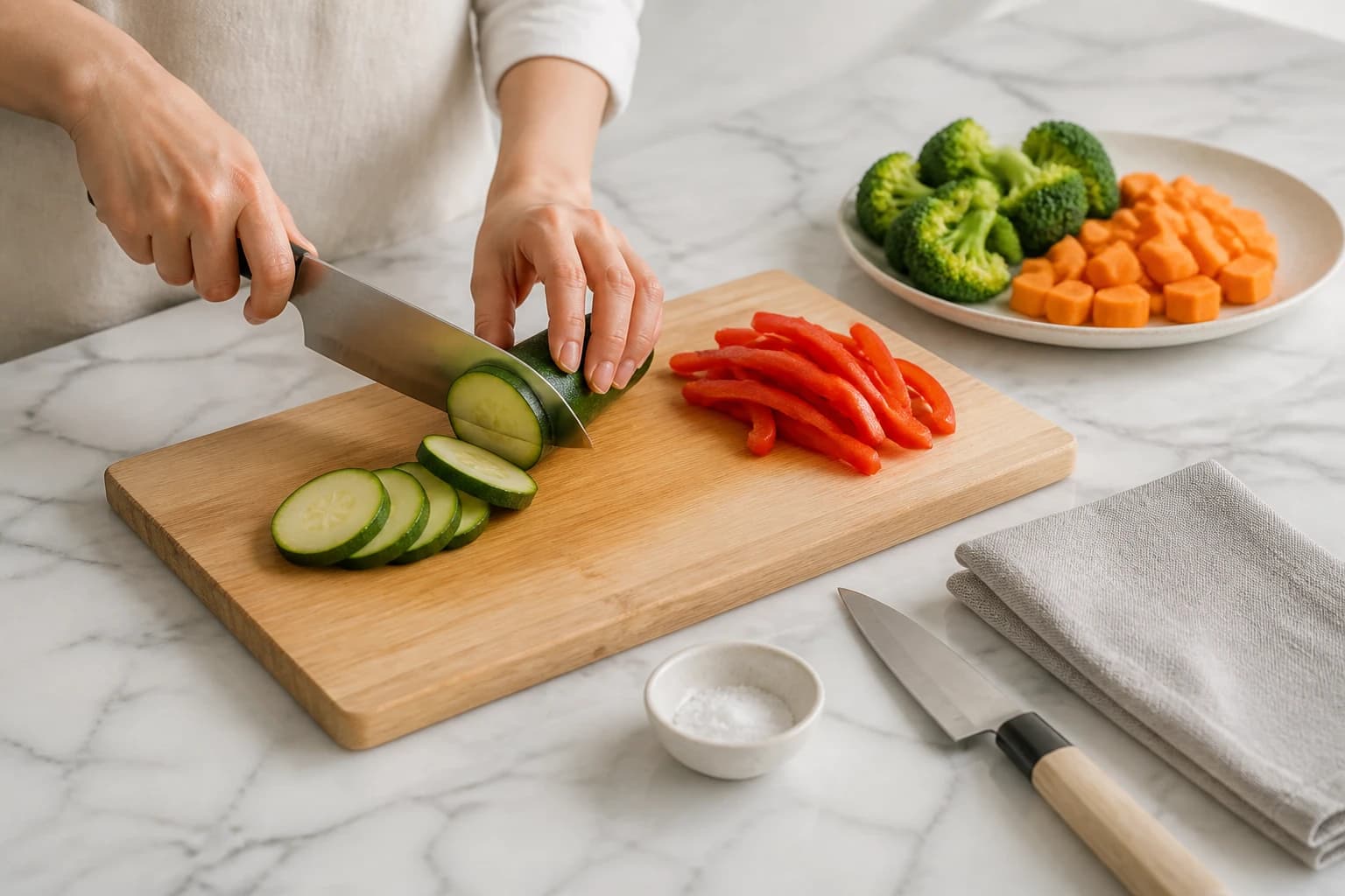 Etape 1 : Preparer le four et les legumes — Meal prep poulet légumes rôtis : 4 repas minceur en 1h