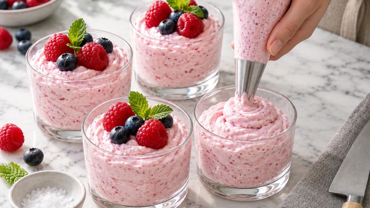 Etape 4 : Remplir les verrines et laisser prendre — Mousse de fromage blanc fruits rouges sans sucre ajouté