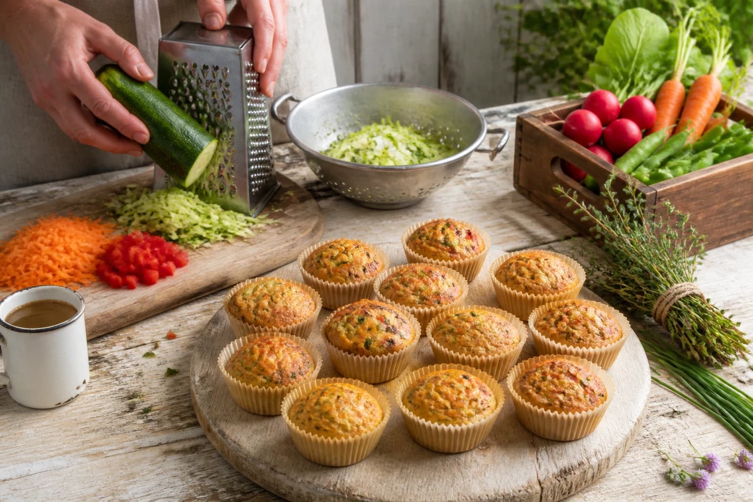 Etape 1 : Préparer les légumes et le four — Muffins salés œuf légumes : 4 légumes au four