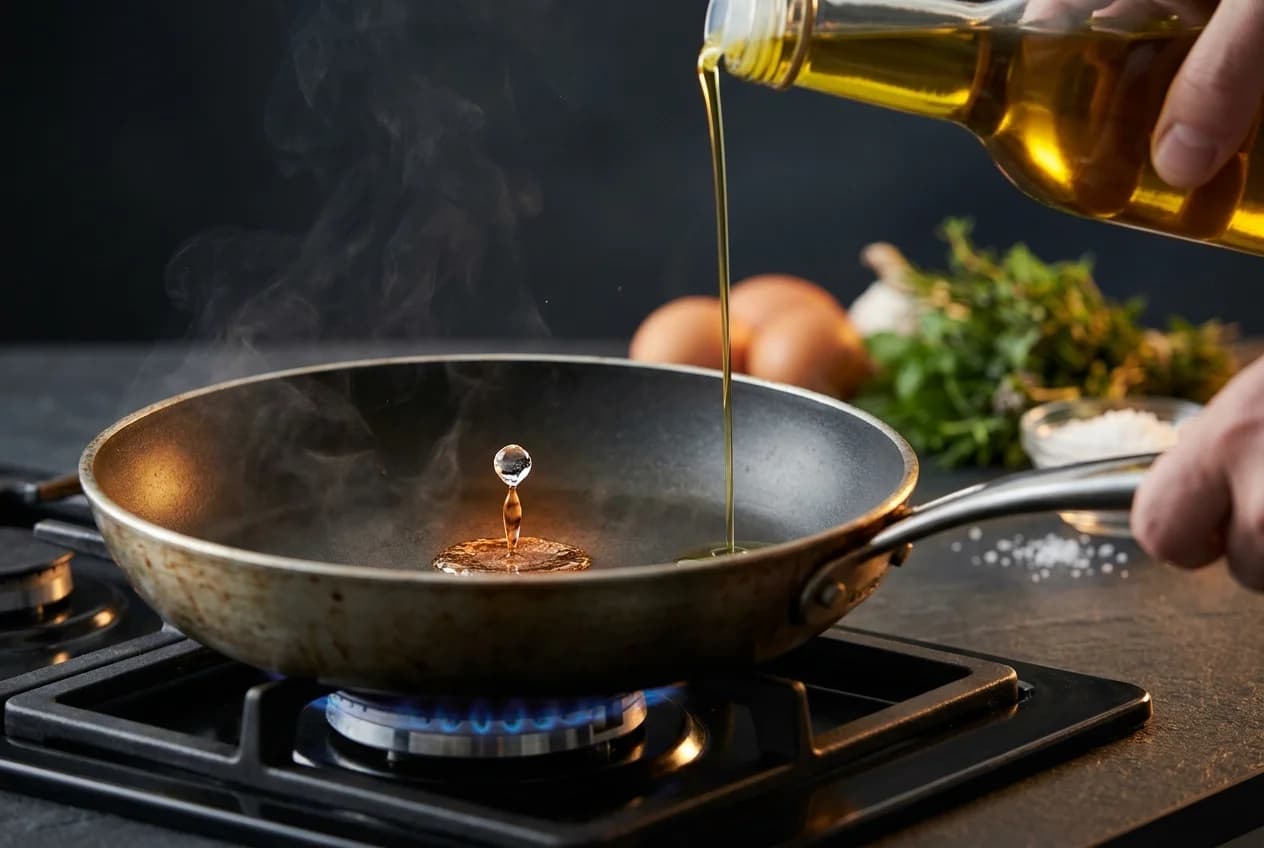Etape 2 : Chauffer la poêle antiadhésive — Omelette aux fines herbes fondante