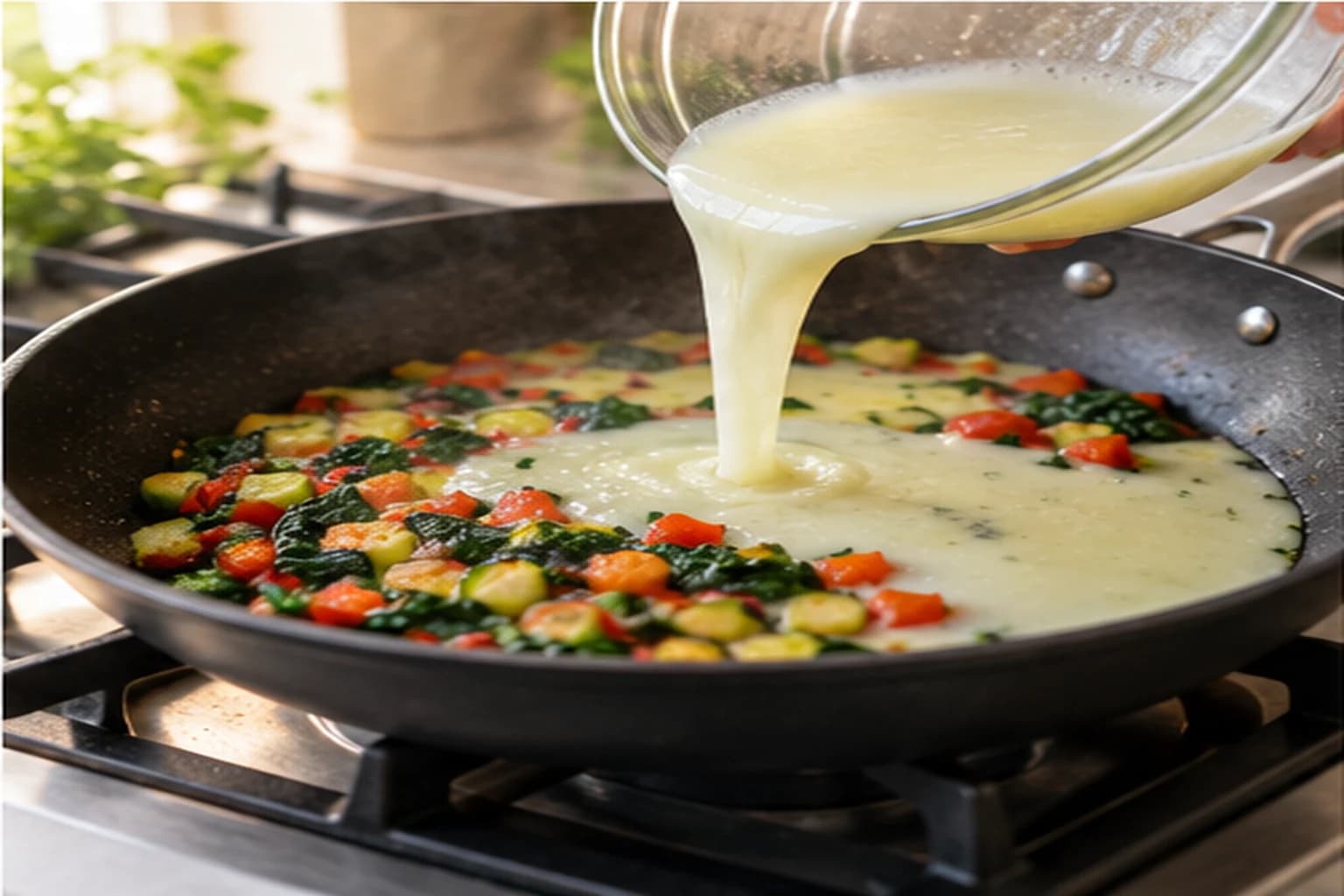 Étape 3 : Cuire les blancs d'œufs — Omelette blanche aux légumes