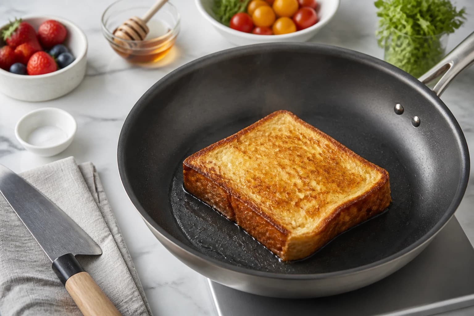 Etape 3 : Cuire à la dorure parfaite — Pain perdu brioche healthy : la recette dorée sans remords en 15 min
