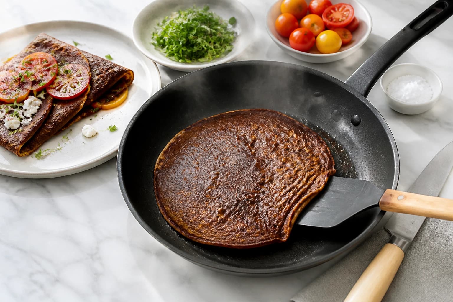 Etape 3 : Cuire les pancakes dorés — Pancakes de sarrasin aux myrtilles vegan