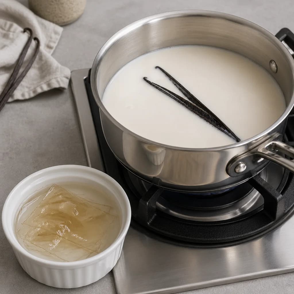 Étape 1 : Préparer la base de panna cotta — Panna cotta coco & passion légère