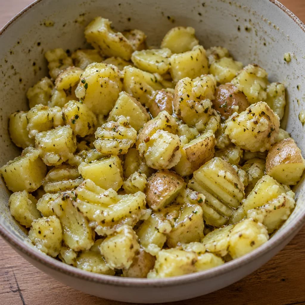 Étape 3 : Écraser les pommes de terre à la vinaigrette — Patachée angevine, salade paysanne