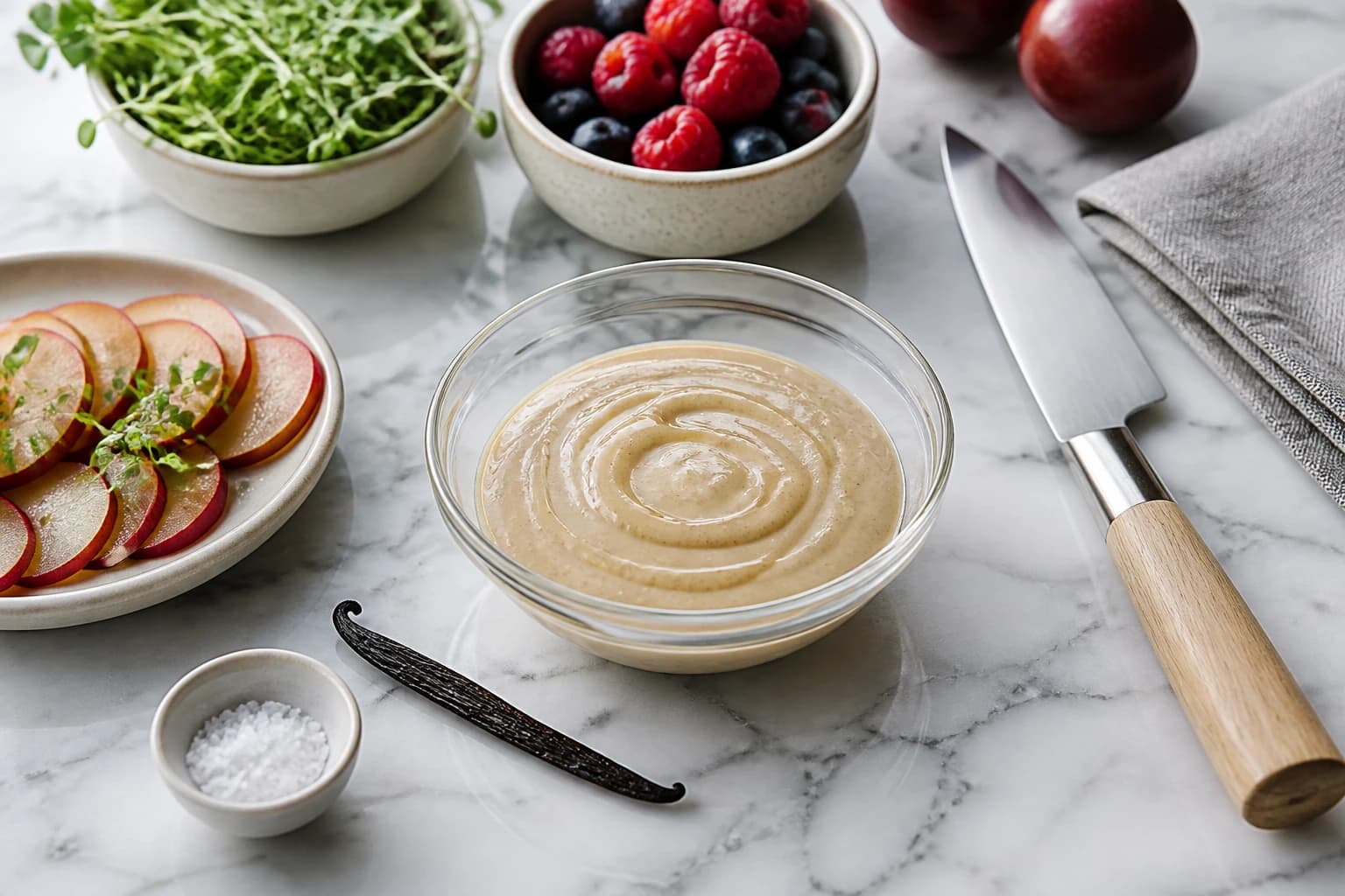 Etape 1 : Préparer et tempérer la purée d'amande — Pâte à tartiner amande-vanille protéinée