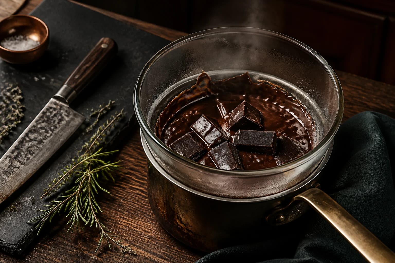 Etape 1 : Faire fondre le chocolat noir au bain-marie — Pâte à tartiner chocolat noir vegan intense