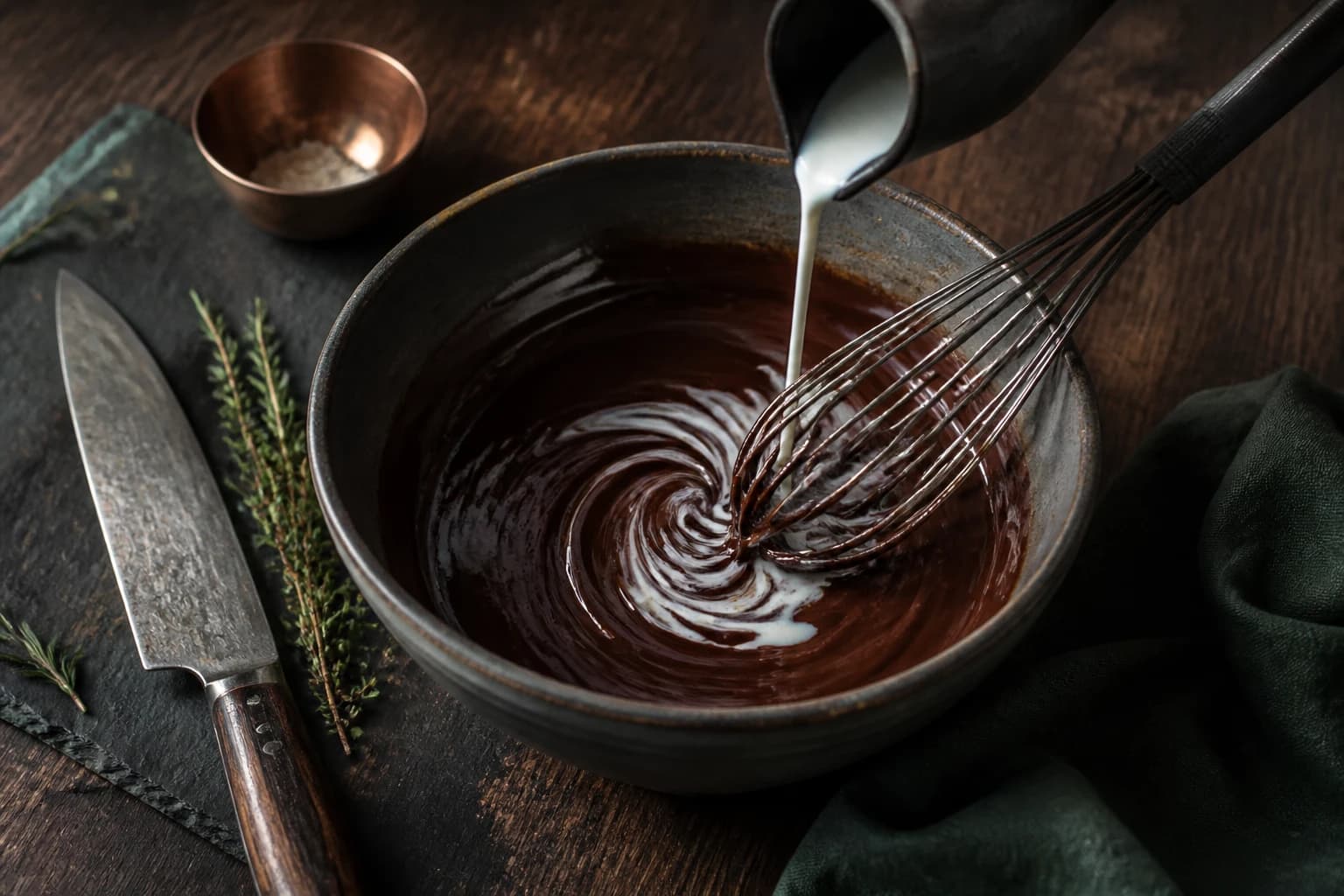 Etape 2 : Incorporer l'huile de coco et le lait végétal — Pâte à tartiner chocolat noir vegan intense