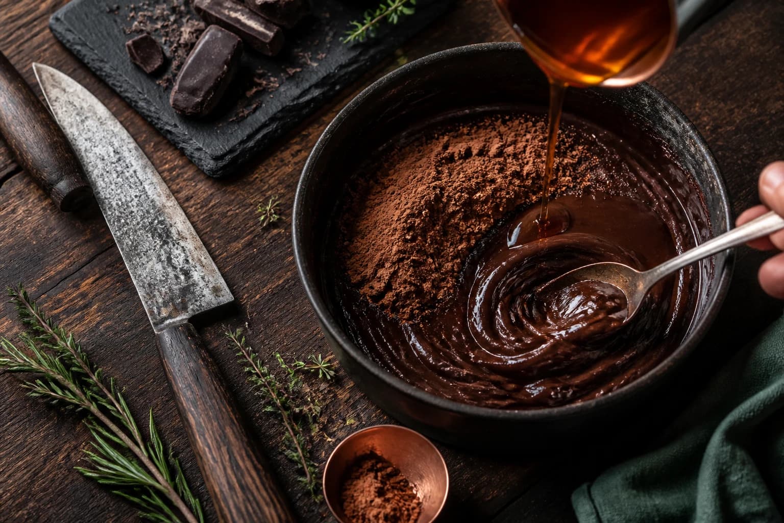 Etape 3 : Ajouter le cacao, le sirop et la purée de noisettes — Pâte à tartiner chocolat noir vegan intense
