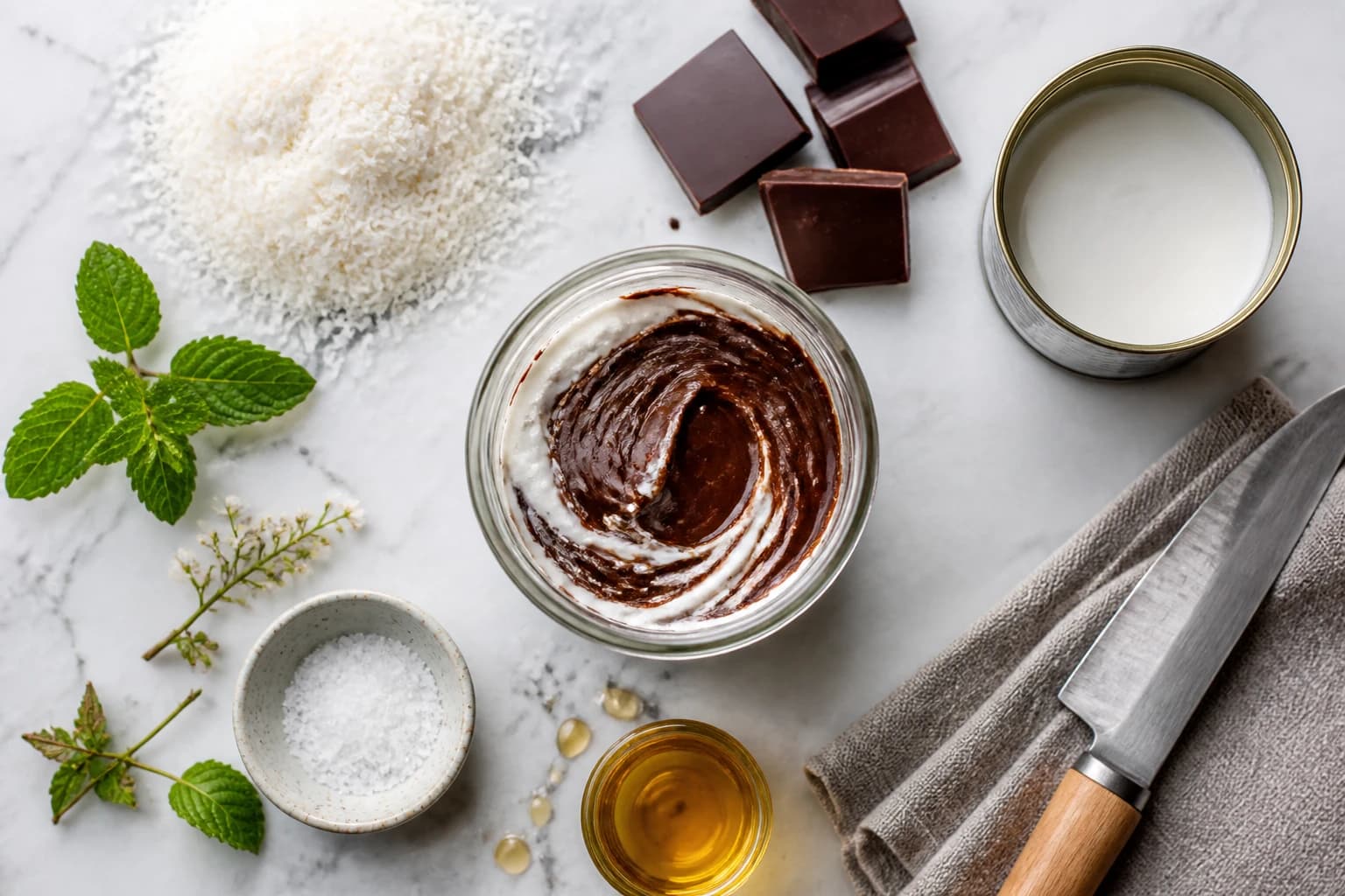 Pot de pâte à tartiner coco-chocolat façon Bounty maison, texture crémeuse avec éclats de noix de coco grillée
