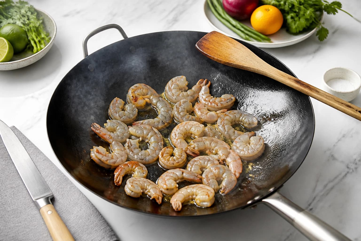 Etape 2 : Saisir les gambas à feu vif — Gambas wok sauce soja : express et léger