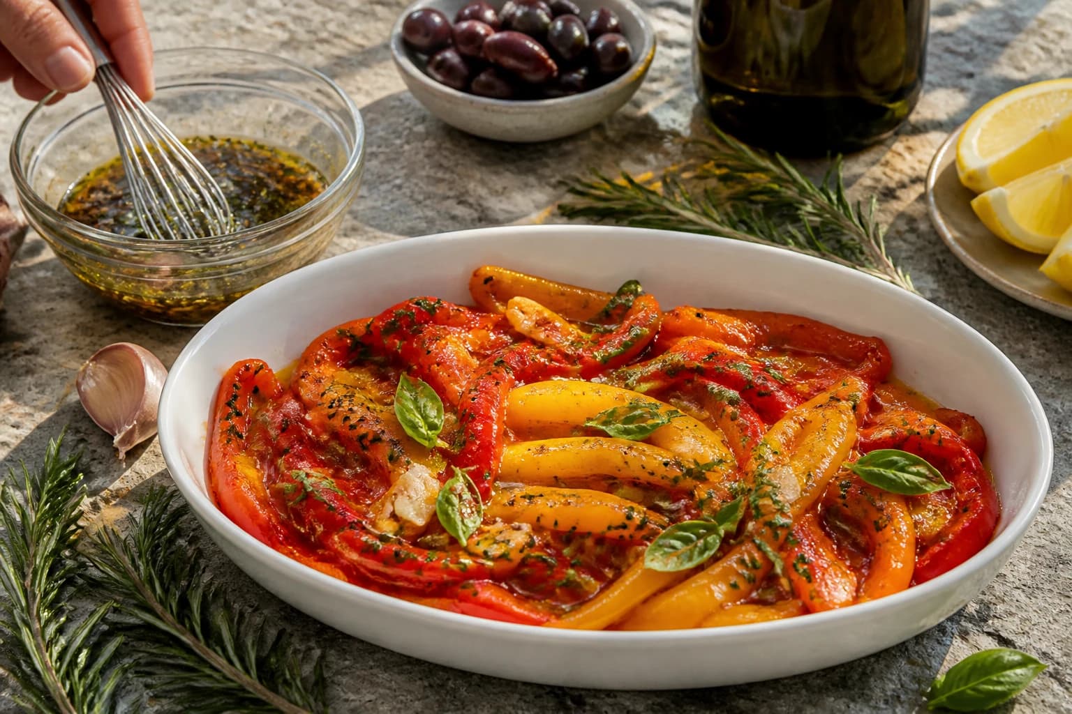 Etape 3 : Préparer la marinade ail-basilic — Poivrons rôtis marinés ail-basilic fondants