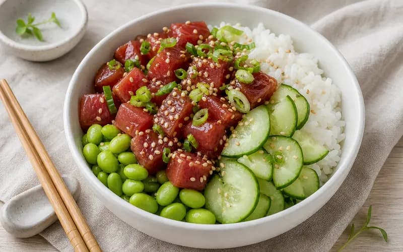 Poke bowl thon, edamames & concombre