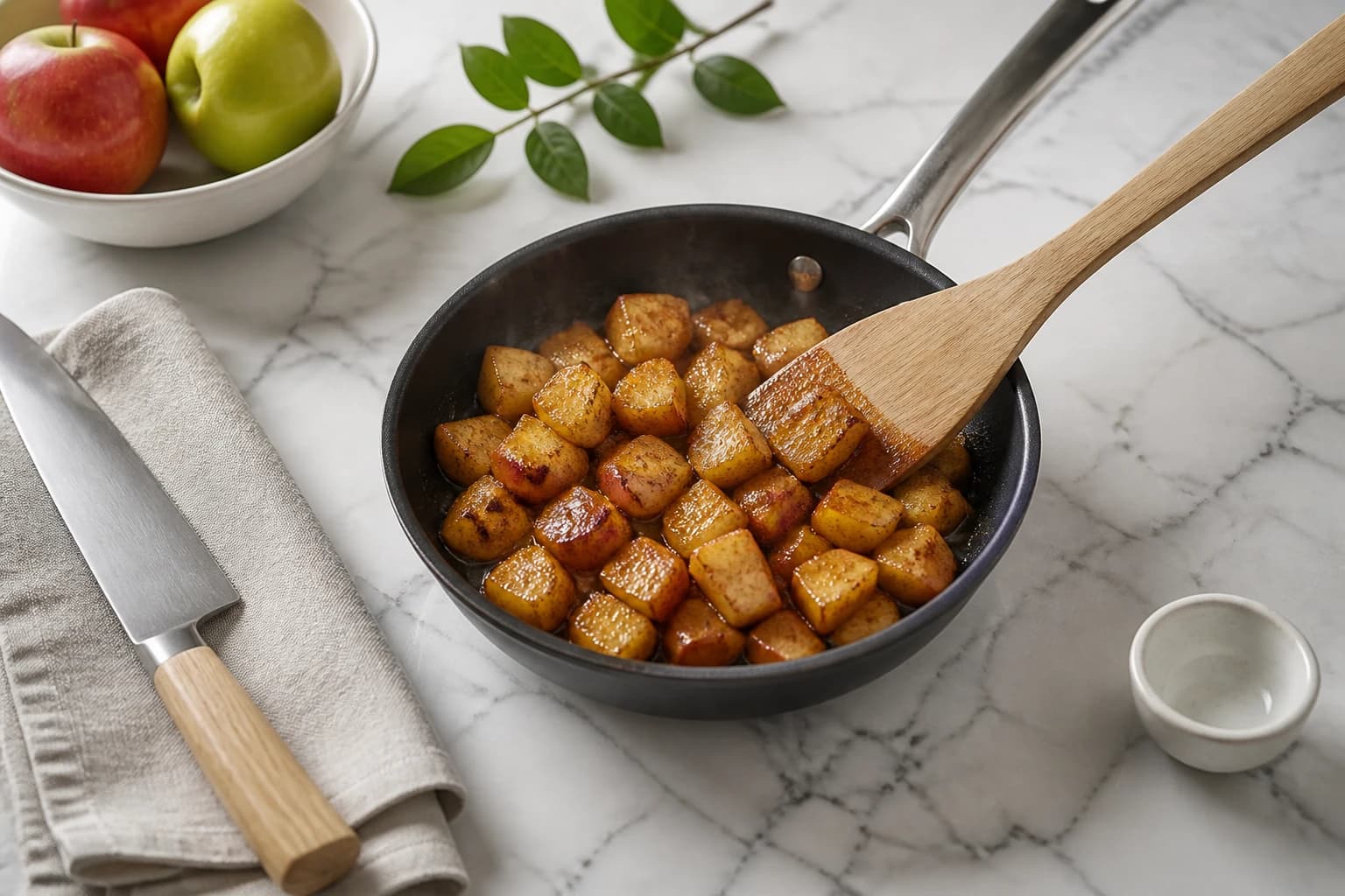 Etape 3 : Préparer les pommes caramélisées — Porridge millet, pomme et cannelle