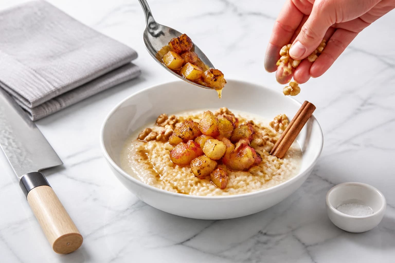 Etape 4 : Assembler et garnir les bols — Porridge millet, pomme et cannelle