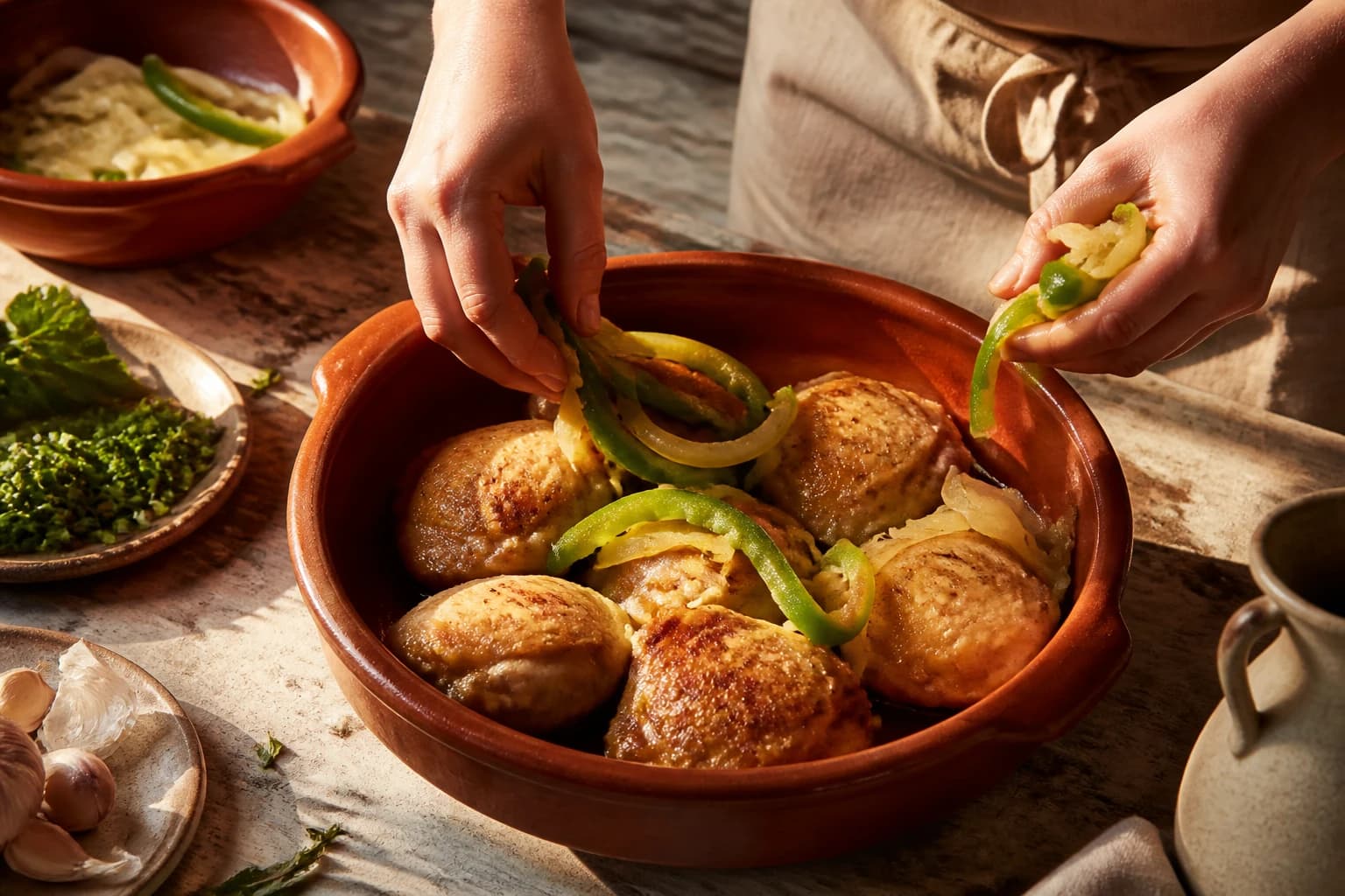 Etape 1 : Préparer et faire dorer le poulet — Poulet basquaise allégé & mijoté