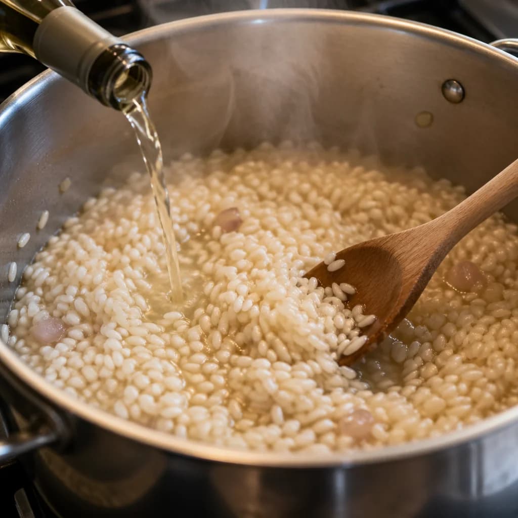 Étape 2 : Nacrer le riz — Risotto crémeux aux champignons