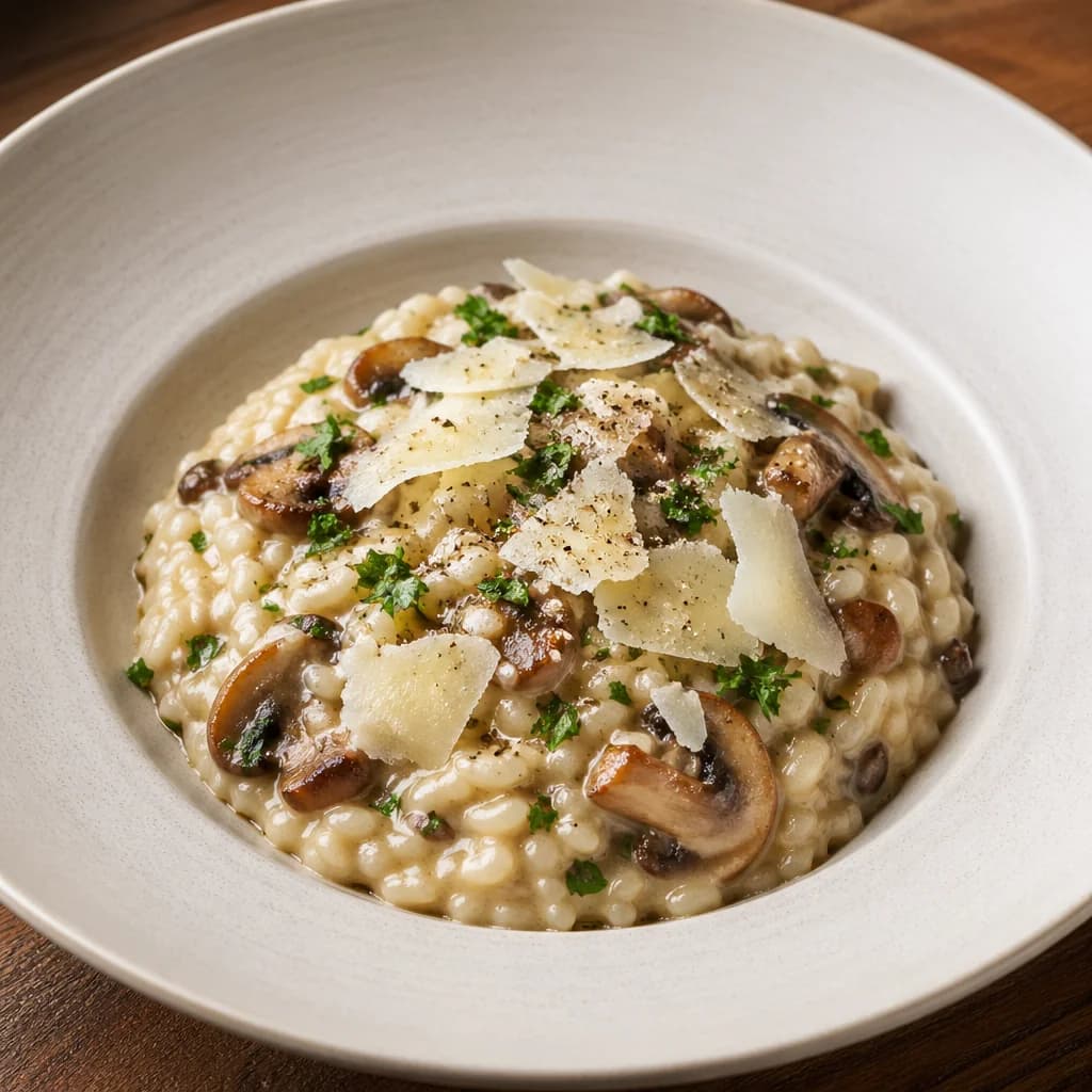 Étape 4 : Mantecare et servir — Risotto crémeux aux champignons